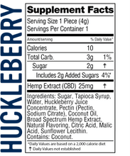 Load image into Gallery viewer, Real-Fruit Infused Huckleberry Gummies 500mg - 20 count by Wyld CBD - Facts