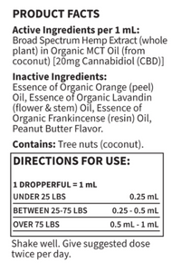 Dr. Formulated CBD Pet Peanut Butter Flavor Liquid -1 Oz